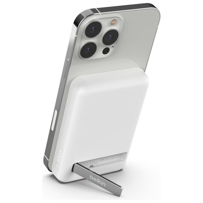 Belkin BPD004 BoostCharge Power Bank Wireless Magnetica MagSafe 5000 mAh 7,5 W con Supporto colore Bianco