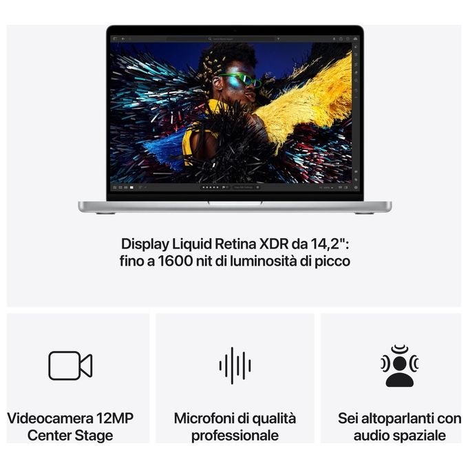 Apple MX2F3T-A MacBook Pro 14'' Portatile con chip M4 Pro CPU 14 core GPU 20 core 24 GB 1 TB SSD colore Argento