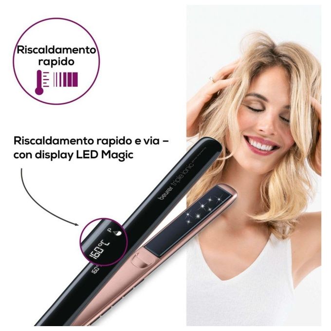 Beurer 59100 Piastra per capelli HS 80 Rivestimento in Titanio Temperatura Regolabile 120 220 °C Funzione Ionica a 3 Livelli colore Rame