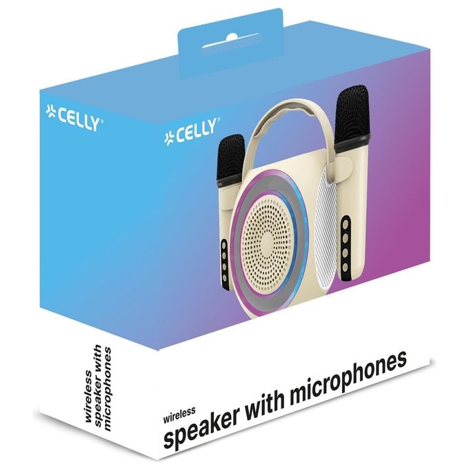Celly PARTYMIC2WH Microfono Wireless con Speaker Integrato 6 W 2 Microfoni Bluetooth 10 m Luci RGB colore Bianco
