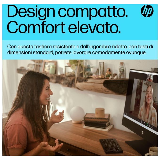 HP 692S9AA 355 Tastiera Bluetooth Multi-Dispositivo Compatta Wireless Bluetooth 5.2 Multi-Device 12 Tasti Rapidi colore Nero
