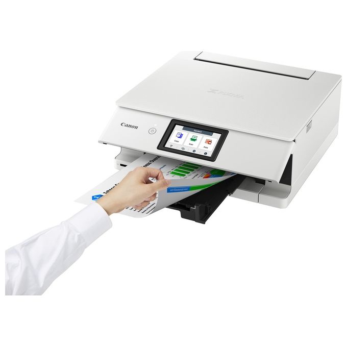 Canon TS8751 PIXMA TS8751 Stampante Multifunzione a Getto d'Inchiostro 6 Cartucce Separate Wi-Fi Stampa Fronte Retro Automatica Touchscreen 4,3 Pollici colore Bianco