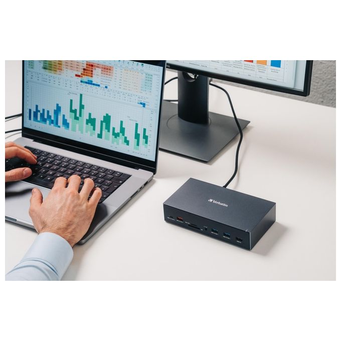 Verbatim 32172 CDS-17 Stazione di Docking USB-C 17 Porte HDMI 8K USB 10 Gbit-s RJ45 Gigabit SD microSD Alimentazione 100W colore Nero Grigio