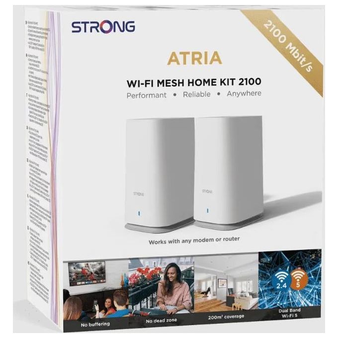 Strong MESHKIT2100 ATRIA Kit Mesh Wi-Fi 5 Dual Band 2100 Mbps 600 m² 2 unita' colore Bianco