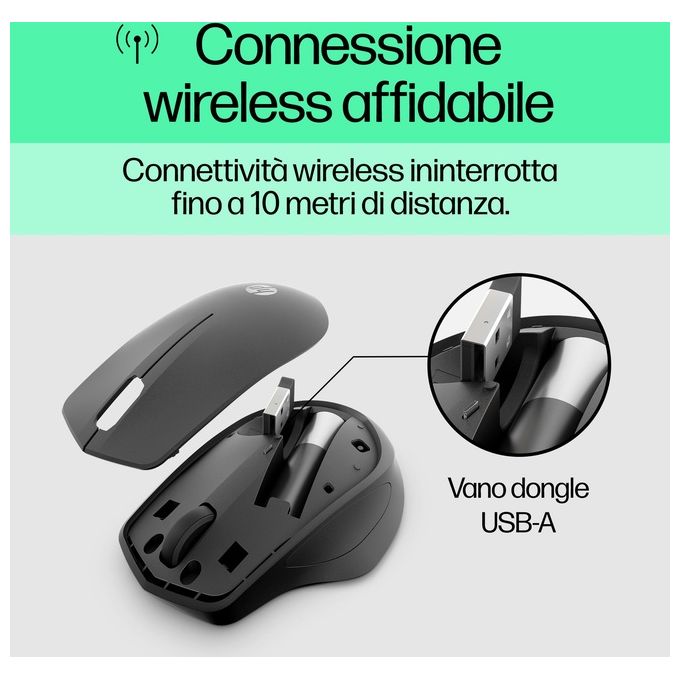 HP 19U64AA 280 Silent Mouse Wireless Ottico RF 2.4 GHz 3 Tasti Autonomia 18 Mesi colore Nero