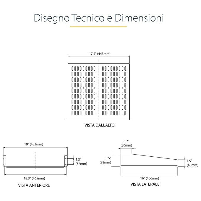 StarTech Scaffale cantilever per montaggio a rack universale con fessure 16 2U - Ripiano per armadio server rack fisso - 22 kg