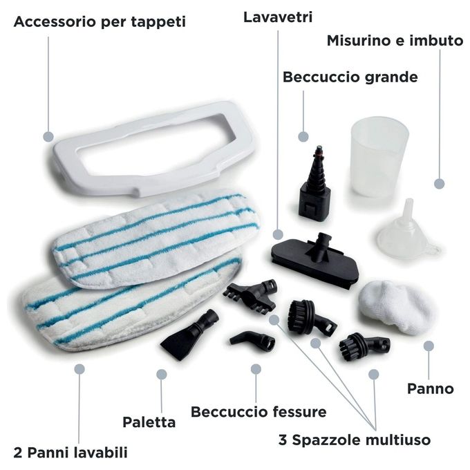 Ariete 4175-01 Steam Mop Foldable Scopa a Vapore 10 in 1 Pieghevole 1500W 0.35L autonomia 18 min colore Blu