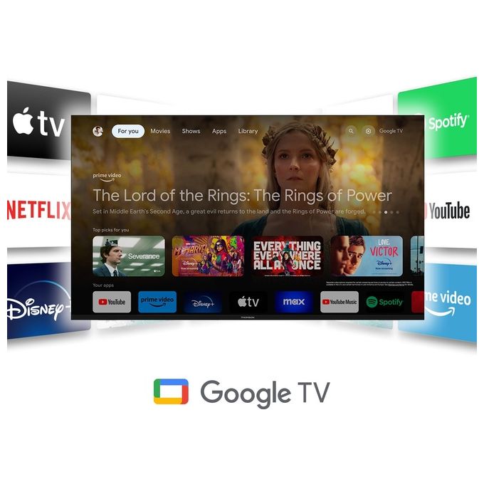 Thomson 55QG7C14 Q70 Series Smart TV QLED 55'' 4K Ultra HD 144Hz Google TV DVB-T2 S2 Dolby Vision Wi-Fi colore Nero