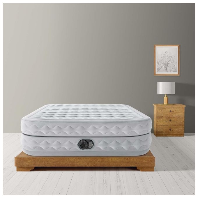 Intex 64490ND Dura-Beam Supreme Air-Flow Materasso Gonfiabile Matrimoniale Fiber-Tech Pompa Elettrica Integrata 152x203x51 cm 272 Kg colore Bianco