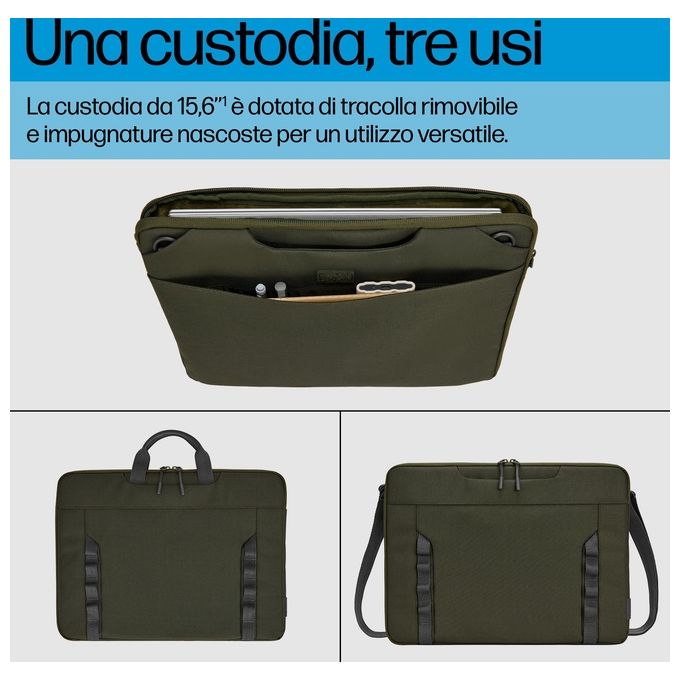 HP 9J498AA Custodia Modulare per Laptop 15.6'' Resistente all'Acqua con Tracolla Rimovibile colore Verde Grigio