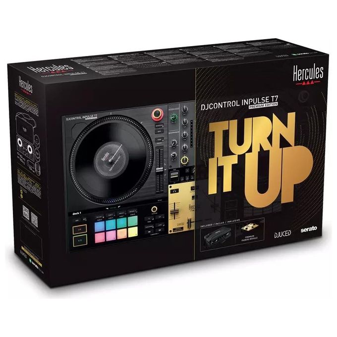 Hercules 4780938 INPULSE T7 PREMIUM Mixer per DJ con 2 Piatti Motorizzati 7'' e Fader Premium colore Nero