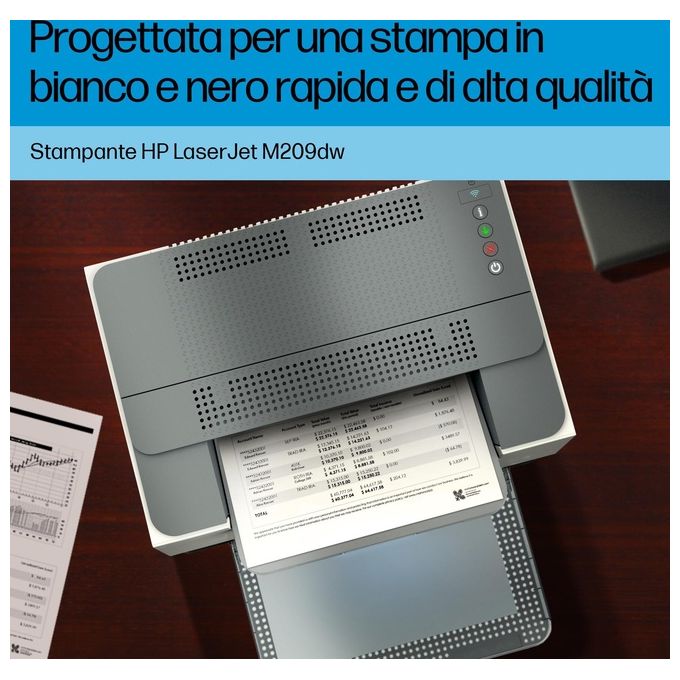 HP 6GW62F LaserJet M209DW Stampante Laser Monocromatica Singola Funzione Fronte Retro 30 ppm WiFi USB Ethernet colore Grigio
