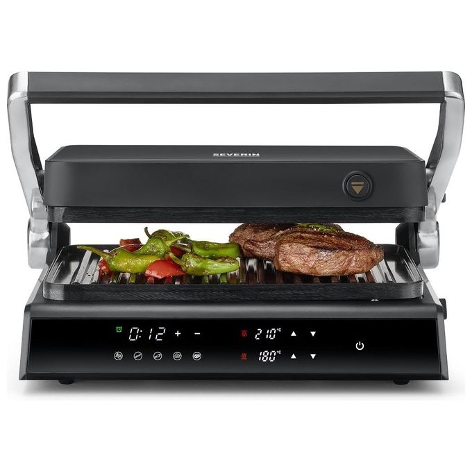 Severin KG2399 Griglia di contatto con Display Touch 5 Programmi Piastre in Ceramica Rimovibili Temperatura Max 230 °C Potenza 1800 W colore Nero Acciaio inox