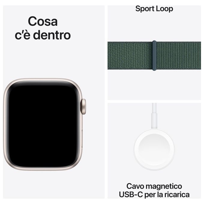 Apple MXEW3QL-A Apple Watch SE GPS 44 mm Cassa in Alluminio Starlight con Cinturino Sport Loop Verde Lago colore Verde Lago