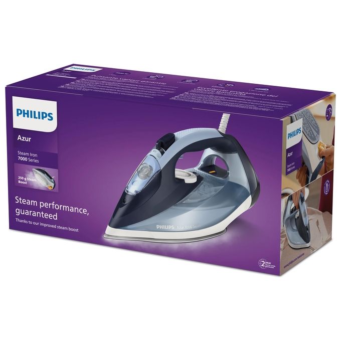 Philips DST7020-20 Azur Serie 7000 Ferro da Stiro a Vapore 2800W Vapore Continuo 50g-min Colpo Vapore 250g Piastra SteamGlide Plus colore Blu