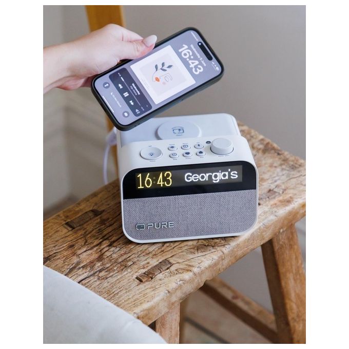 Pure 252451 Moment Charge Radiosveglia DAB+ FM Bluetooth 5.3 Wake-up Light Ricarica Wireless 4 Sveglie 10W colore Bianco