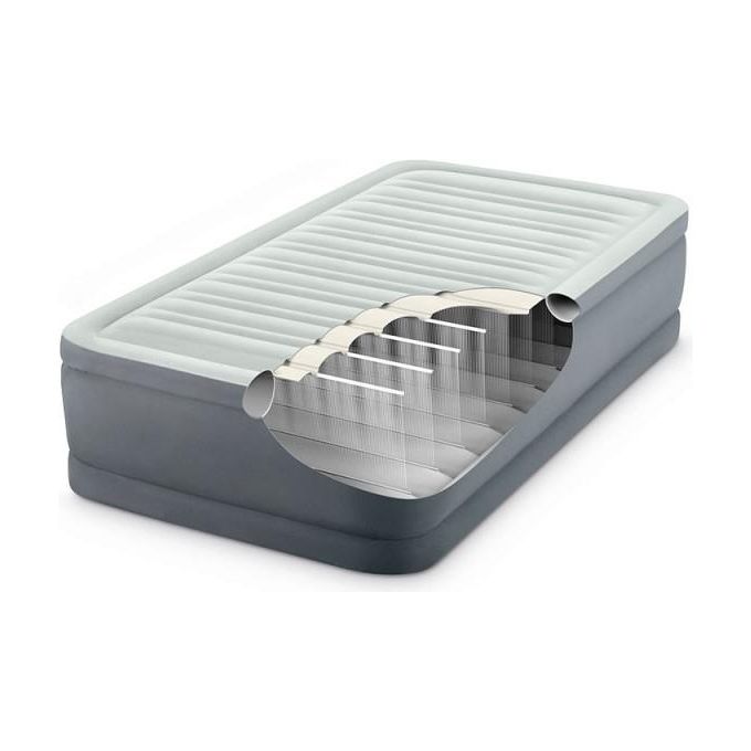 Intex 64902ND PremAire Materasso gonfiabile singolo Fiber-Tech pompa integrata 99x191x46 cm 136 Kg colore Grigio