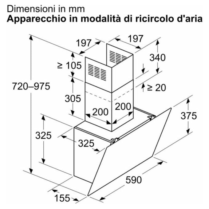 Bosch DWK65DK60 Serie 2 Cappa a muro inclinata 60 cm 430 m³-h Classe A 60 dB Touch colore Nero
