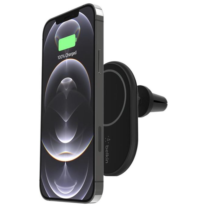 Belkin WIC004 BOOST CHARGE Supporto da auto con ricarica wireless magnetica 10 W compatibile con MagSafe include alimentatore da auto USB-C PD 3.0 e cavo USB-C 1 2 m colore Nero