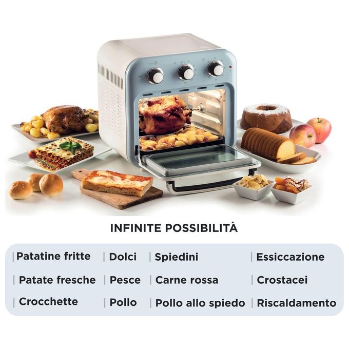 Ariete 4632 Friggitrice ad aria 2in1 Vintage 16 L 1400 W Timer 60 min Funzione Rotisserie colore Celeste