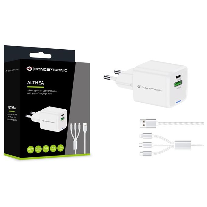 Conceptronic Althea16W Caricabatterie per Dispositivi Mobili Universale Bianco Ac Ricarica Rapida Interno