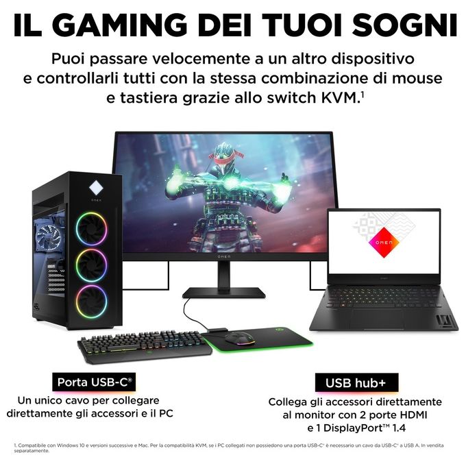 HP 780G8AA#ABB OMEN by HP Monitor da gaming 27'' UHD 144 Hz IPS 1 ms HDMI 2.1 USB-C altoparlanti integrati colore Nero