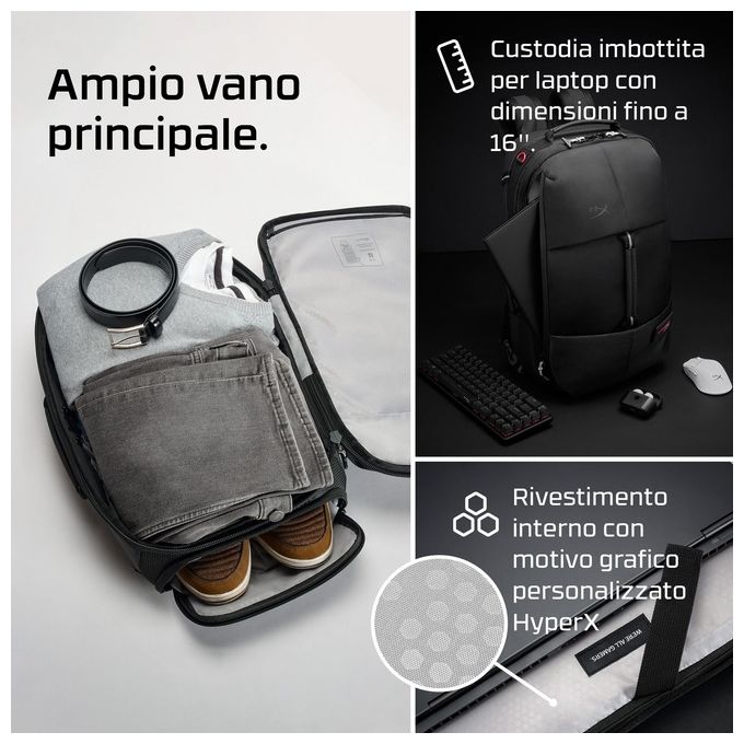 HyperX 8C525AA Knight Zaino per Notebook 16'' 22,6 L Tracolla Rimovibile Passante Trolley colore Nero