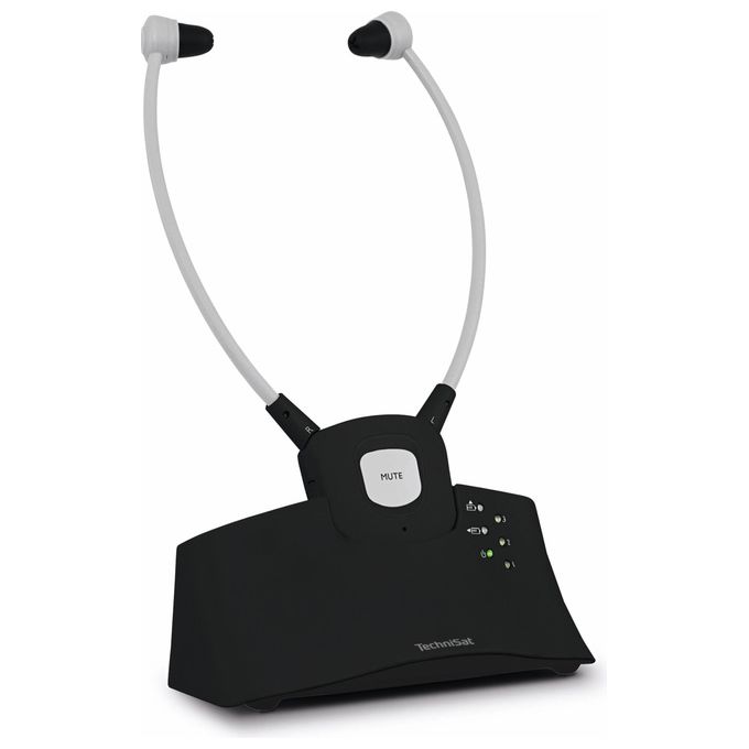 TechniSat 0001-9130 STEREOMAN ISI 3 Cuffie in-ear wireless 2,4 GHz con stazione di ricarica ingresso audio ottico e analogico controllo volume e microfono integrato colore Nero