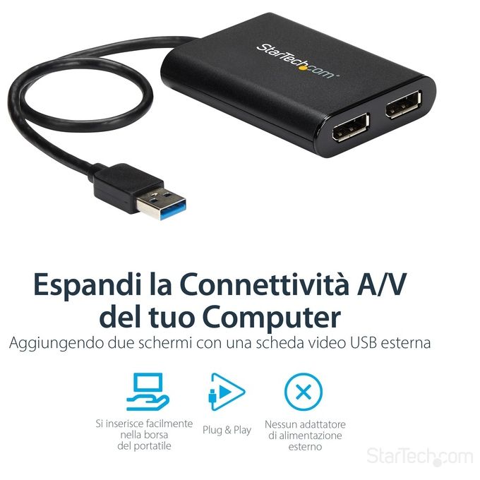 Startech USB32DP24K60 Adattatore Usb a Due Displayport 4k 60Hz Usb 3.0 5Gbps