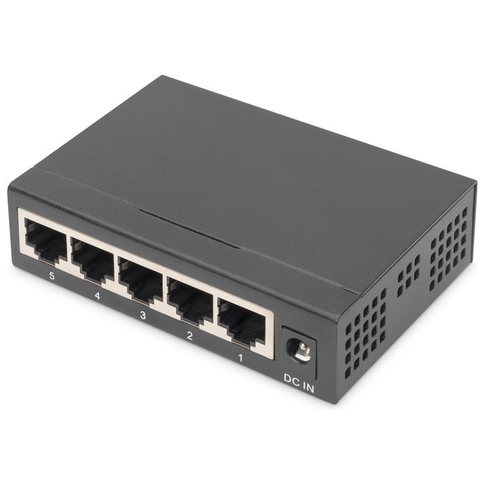 Digitus DN-80202-1 Switch di Rete Gigabit 5 Porte Non Gestito 10-100-1000 Mbit-s Fanless Plug and Play colore Nero