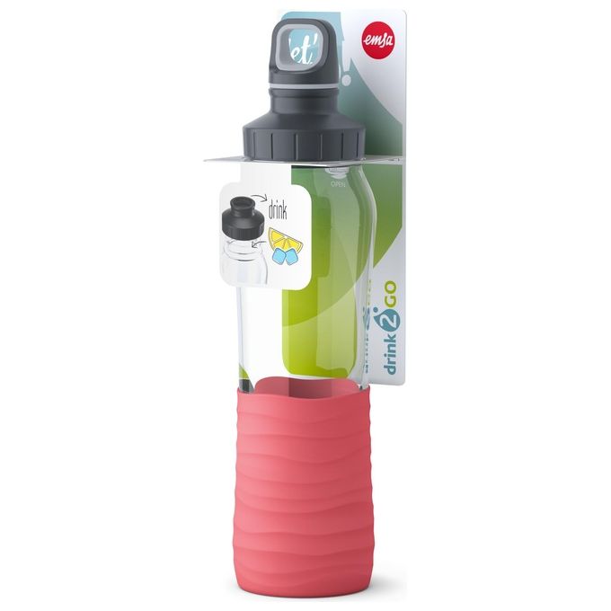 Emsa Drink2GO Borraccia in Vetro 0.7 Litri Corallo