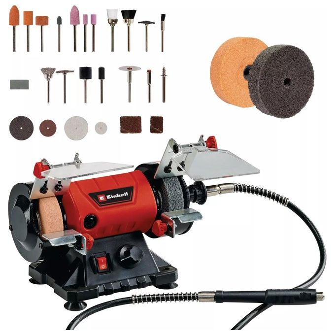 Einhell 4412559 TC-XG 75 Kit Smerigliatrice da Banco Combinata 150 W Regime 2000-9900 min^-1 Disco 75 mm Albero Flessibile colore Nero