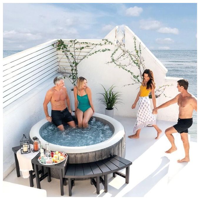 Intex 28515 Set di Panchine per PureSpa Rotonda 4 posti 2 pezzi medi e 2 pezzi alti marrone scuro