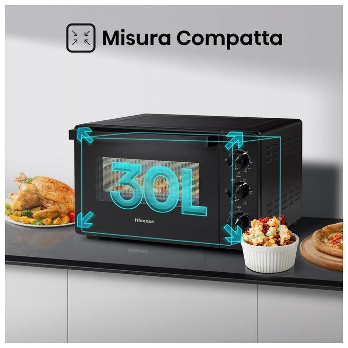 Hisense HOM30M Fornetto Elettrico 30 L 1600 W ventilato girarrosto 5 modalita' cottura colore Nero