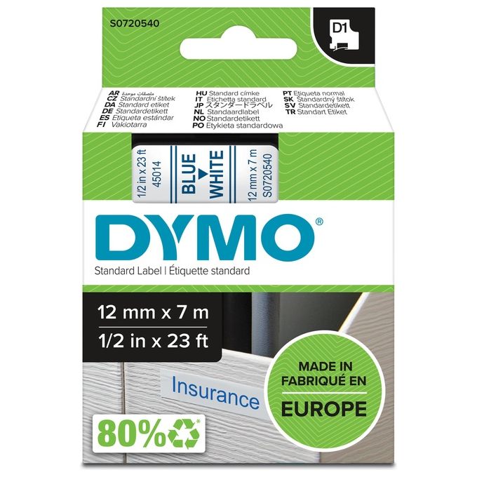 Dymo Nastro D1 12mmx7m Blu Bianco