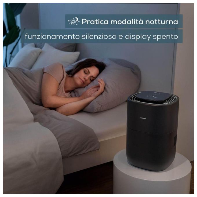 Beurer 10069 LB 200 Umidificatore per ambienti fino a 30 m² Tecnologia di evaporazione a freddo 3 livelli di velocita' Funzione di asciugatura del filtro Display digitale colore Nero