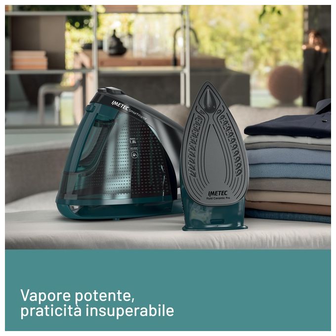 Imetec 9047 SmartVapor Ferro da Stiro con Caldaia 2400 W 6 bar Serbatoio 1,8 L Piastra Ceramica Vapore Verticale colore Nero Verde