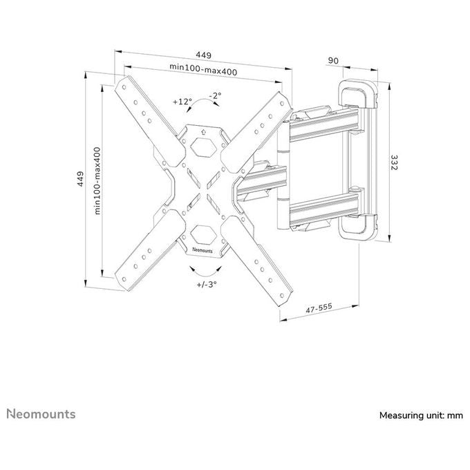 Neomounts WL40S-850BL14 Supporto TV a parete Full Motion 40-65'' 40 Kg VESA 100x100-400x400 Inclinazione -2°-+12° Rotazione 45° colore Nero