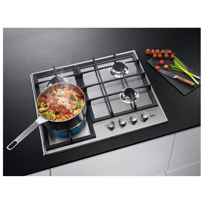 Aeg HGB64400SM Slim Line Piano Cottura a Gas 4 Zone Bruciatori SpeedBurner 60 cm Inox