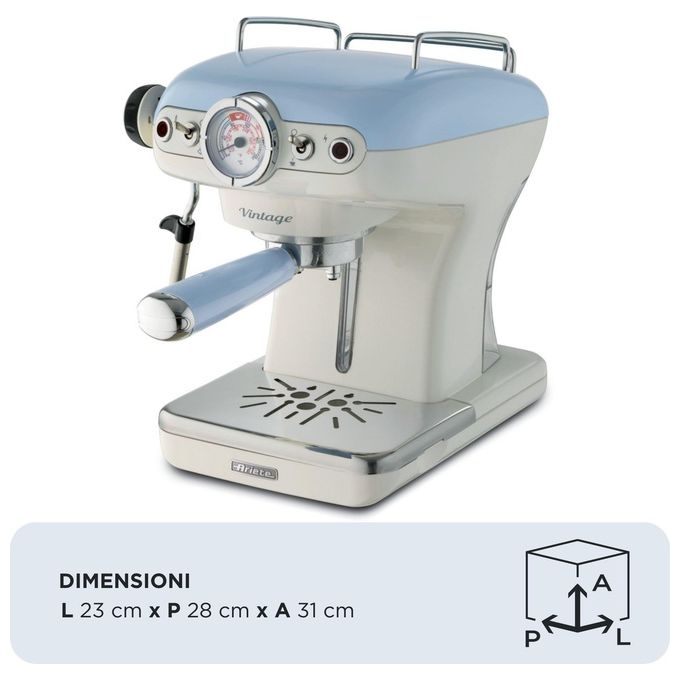 Ariete Macchina da caffe' Espresso 138915 Polvere + Cialde, Cappuccinatore, Celeste