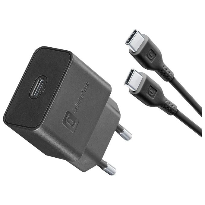 Cellularline ACHSMKITC2CPD25WK Super Fast Charger Kit Caricabatterie da Rete 25W USB-C Samsung con Cavo USB-C to USB-C 100 cm colore Nero