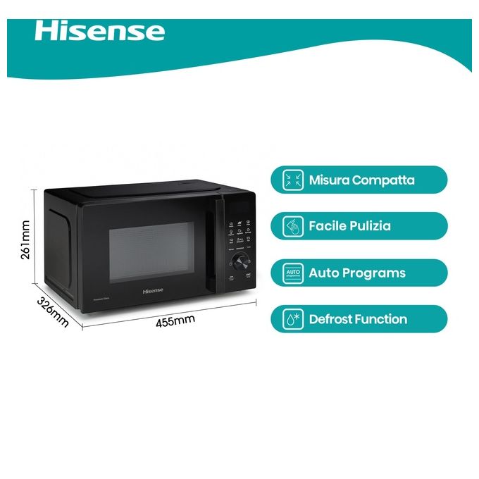 Hisense H20MOBSD1H Forno a Microonde Solo 20 L 700W 9 Programmi Rivestimento Ceramica colore Nero