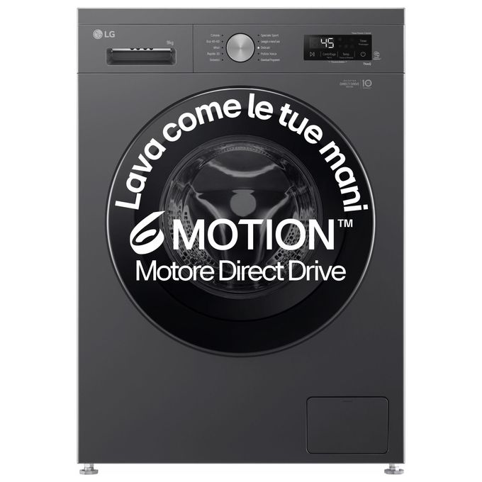 LG F4NX1009NMB Serie X1 - Lavatrice a carica frontale 9 kg, 1400 rpm, Classe A, 6 Motion Direct Drive, Allergy Care, Wi-Fi, (85x60x55 cm), Nero