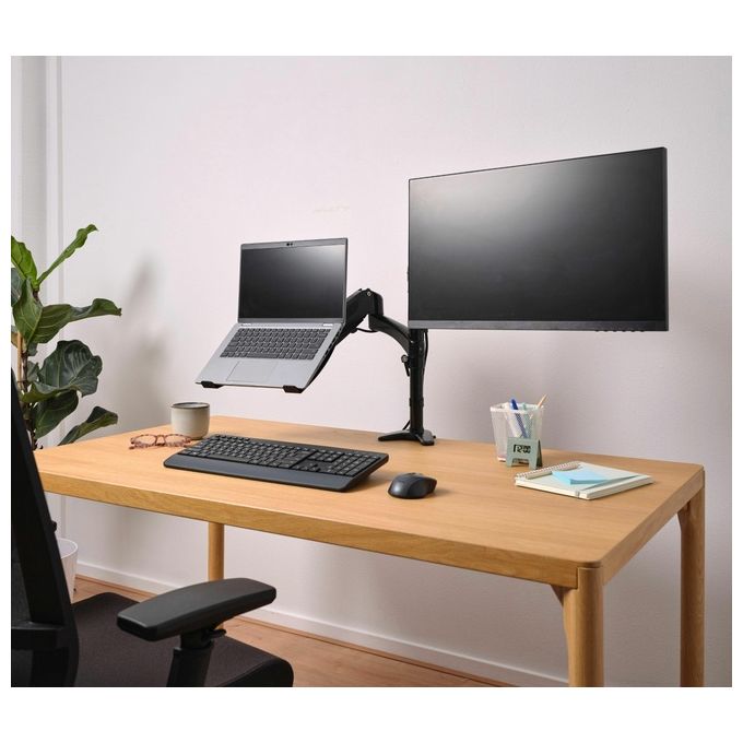 Trust 25337 Mara Braccio per Monitor e Laptop Supporto Ergonomico Doppio per Schermi fino a 32'' e Laptop fino a 17'' Vesa 75 100 Regolabile in Altezza con Molla a Gas colore Nero