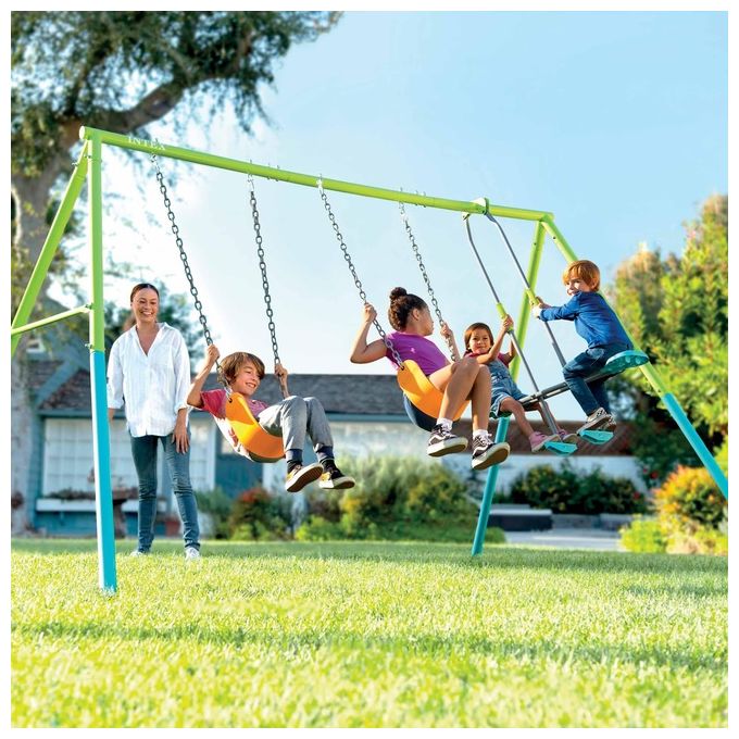 Intex 44121 Altalena Swing Set Colorata Due seggiolini e Dondolo 343x249x203 cm Bimbo Verde
