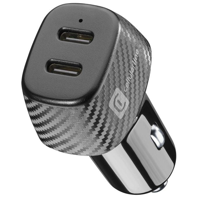 Cellularline CBRUSB2PD40WK Multipower DUO Caricabatterie Auto 2 Porte USB-C 40 W Potenza Totale colore Nero