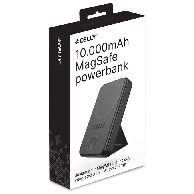 Celly MAGPBW10000BK PowerBank MagSafe 10000 mAh Carica Wireless USB-C Supporto Apple Watch colore Nero