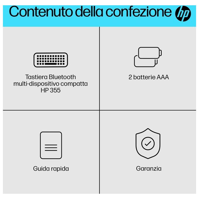HP 692S9AA 355 Tastiera Bluetooth Multi-Dispositivo Compatta Wireless Bluetooth 5.2 Multi-Device 12 Tasti Rapidi colore Nero