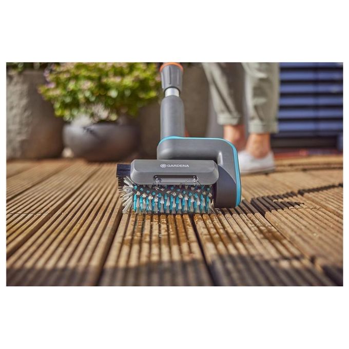 GARDENA 14848-20 Spazzola a Cilindro Universale per Superfici in Legno e WPC con Setole in Nylon di Lunghezza Variabile per AquaBrush 14841 14842 colore Grigio Blu