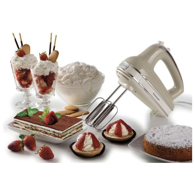 Ariete 1548 Vintage Sbattitore manuale 450W 5 velocita' Funzione Turbo 2 Fruste Acciaio inox colore Beige